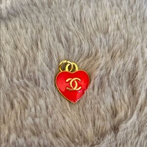 CHANEL Red Heart Gold Tone Zipper Pull Bag Charm